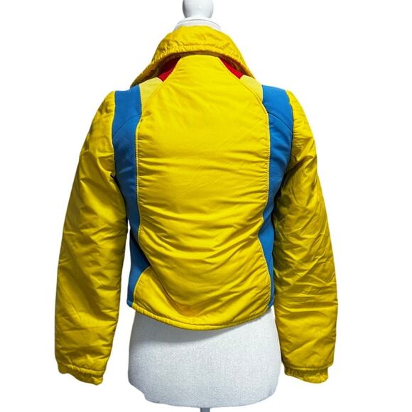 Vintage 70s Frostline Kit Ski Jacket XS Yellow Blue Nylon Ripstop Cropped Puffer - Picture 2 of 7